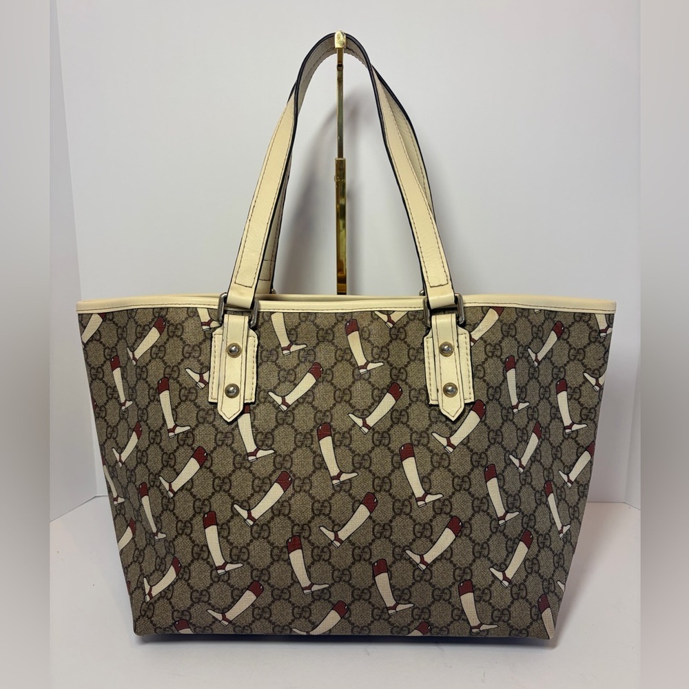 Gucci Beige and Red Equestrian Patterned Tote Bag